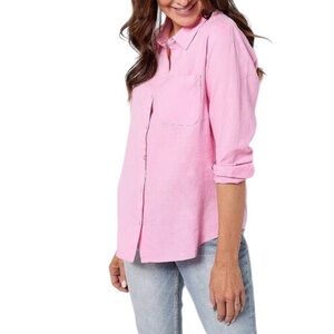 Candace Cameron Bure Petite Large Linen Blend Button-Front Shirt NWT